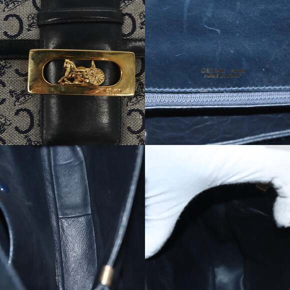 CELINE C Sulky Shoulder Bag Canvas Navy Gold - Picture 11 of 13